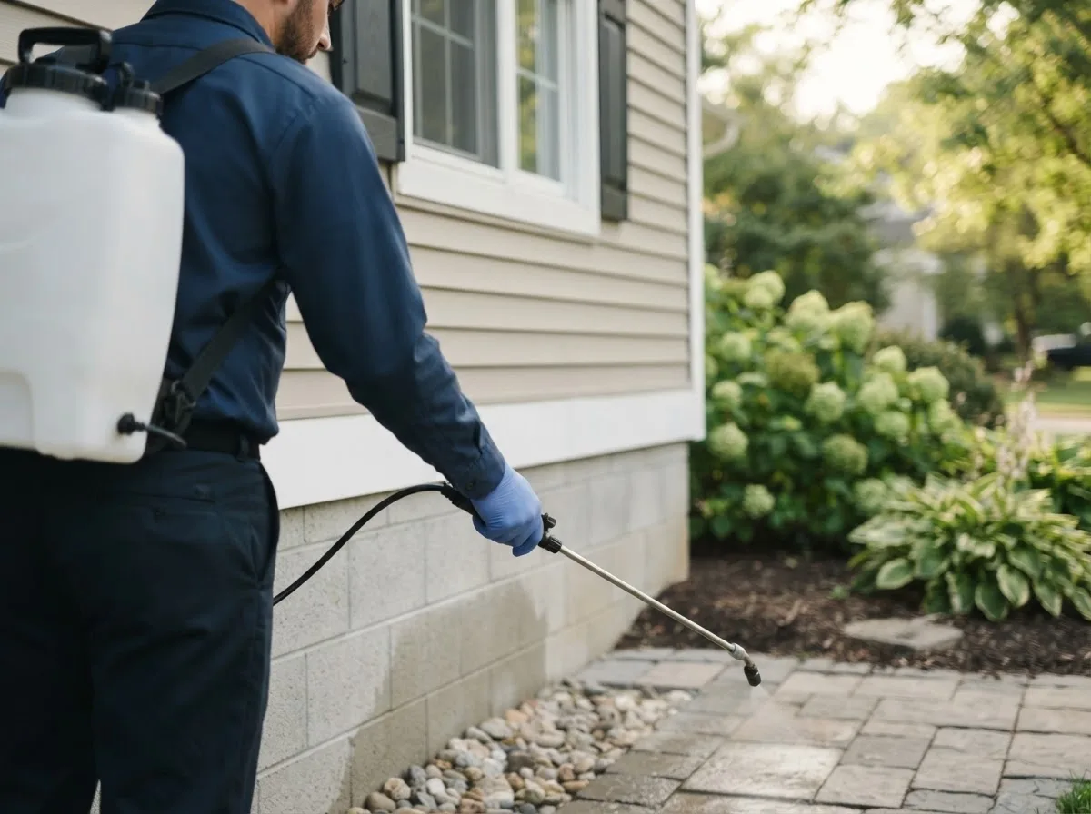 Pest control technician inspecting a home in Carroll, OH